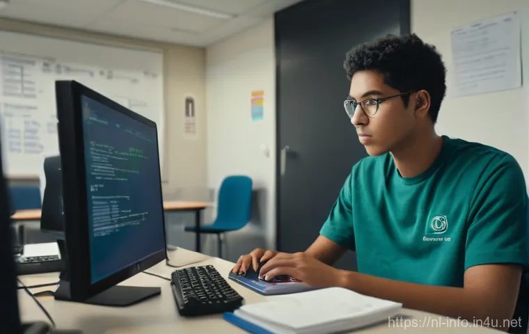 정보처리 실기 시험 대비 실무 코딩 연습법 - **Prompt:** A dynamic scene of a young programming student (late teens to early 20s, dressed in a ho...