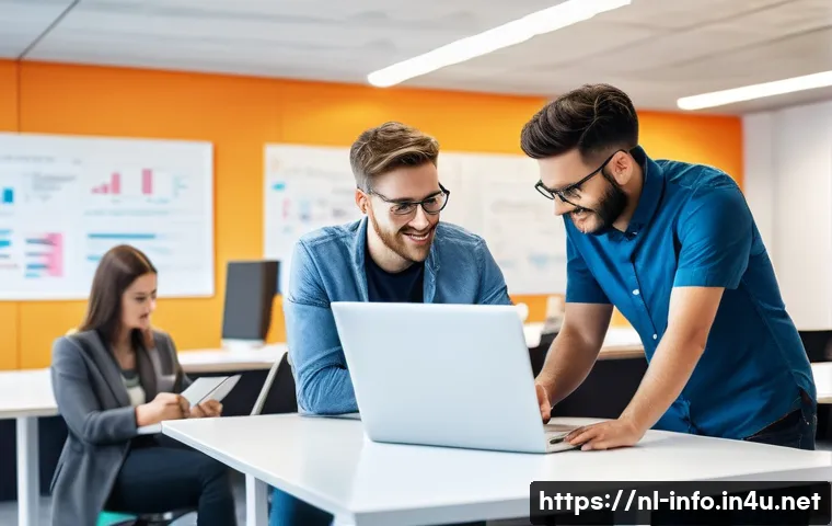 IT 업계에서 정보처리기사의 경쟁력 있는 직군 - **Prompt 1: Agile Team Collaboration in a Modern Tech Hub**
"A diverse team of young, adult prof...