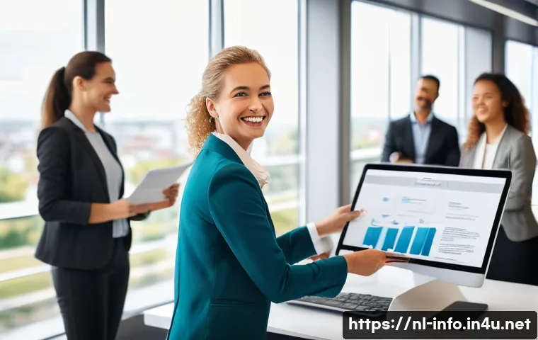 정보처리기사 취득 후 이직 성공 경험담 - A modern Dutch office setting featuring a diverse group of professional adults engaged in a certific...
