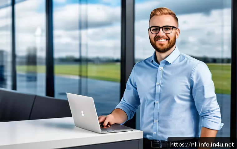 정보처리 자격증 취득 후 이직 성공 경험 - A professional Dutch IT specialist in a modern office setting, dressed in smart casual attire, confi...