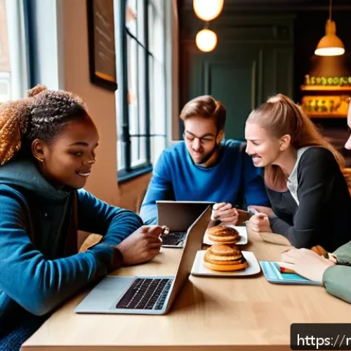 정보처리기사로 이직에 성공한 후기 - A study group of multicultural Dutch students sitting in a cozy caf&eacute; with typical Dutch pastries on ...